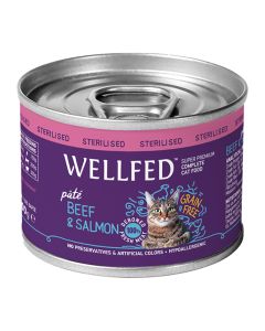 Wellfed Sterilised Βοδινό & Σολομός σε Πατέ 200gr