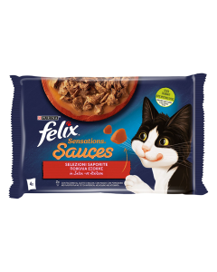 Felix Sensations Sauces με Γαλοπούλα, Μπέικον & Βοδινό 4x85gr