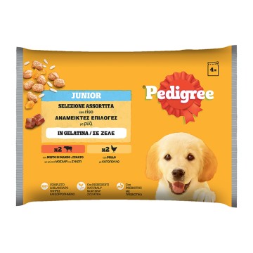 Pedigree Junior Μοσχάρι, Συκώτι & Κοτόπουλο σε Ζελέ 4x100gr