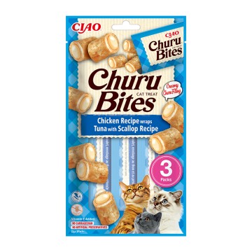 Inaba Churu Bites Λιχουδιές Γάτας με Κοτόπουλο, Τόνο & Χτένια 30gr
