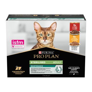Purina Pro Plan Cat Sterilised Multipack Βοδινό & Κοτόπουλο σε Σάλτσα 10x85gr