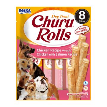 Inaba Churu Rolls Λιχουδιές Σκύλου με Κοτόπουλο & Σολομό 96gr