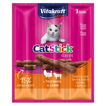Vitakraft Cat Stick Mini με Γαλοπούλα & Αρνί 18gr 3τμχ