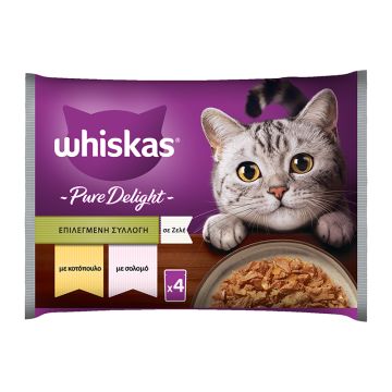 Whiskas Multipack Pure Delight με Σολομό & Κοτόπουλο σε Ζελέ 4x85gr